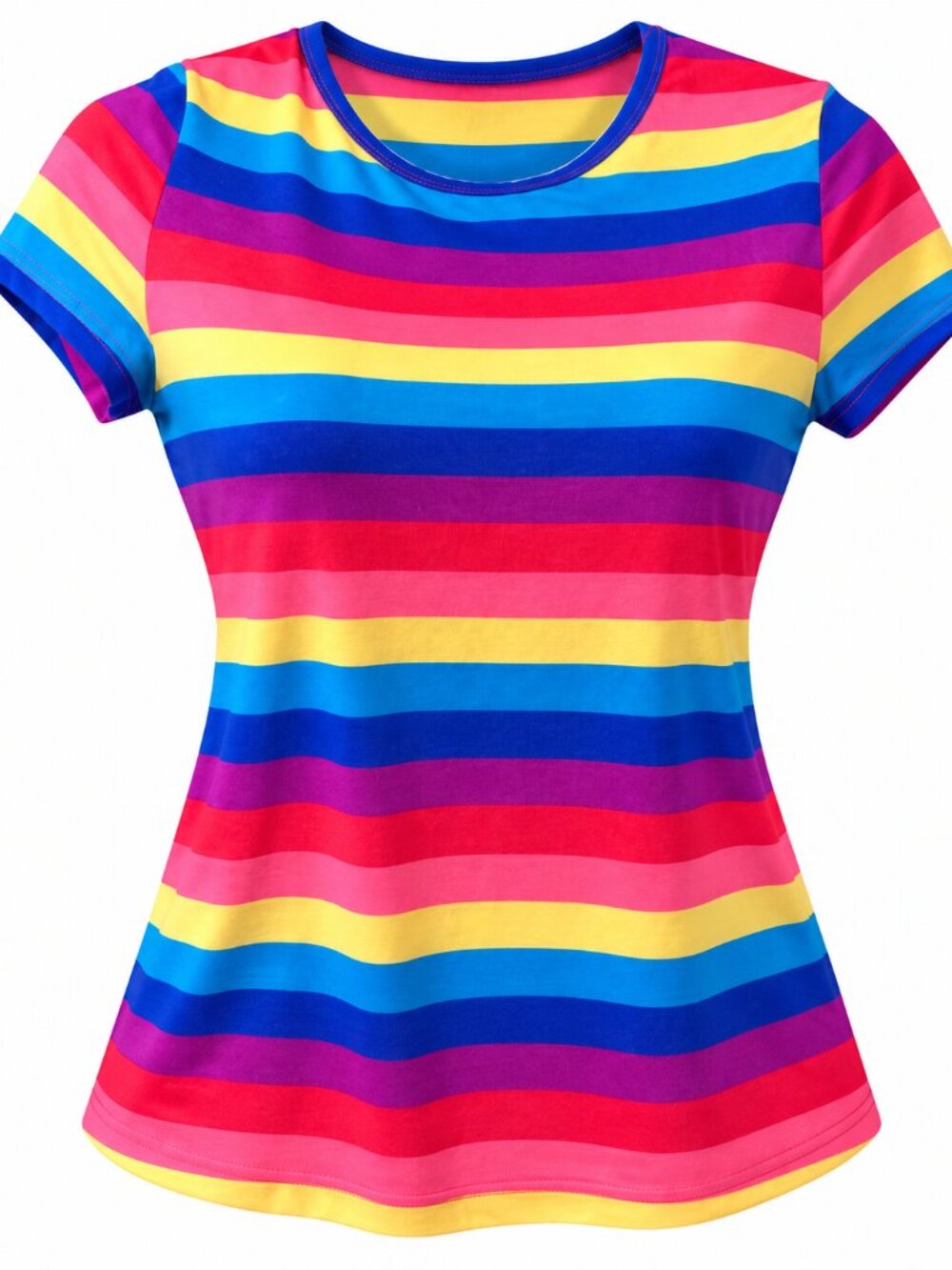 SHEIN Short Sleeve Rainbow Stripe Tee in Pink, Yellow, Blue, Purple Size Medium